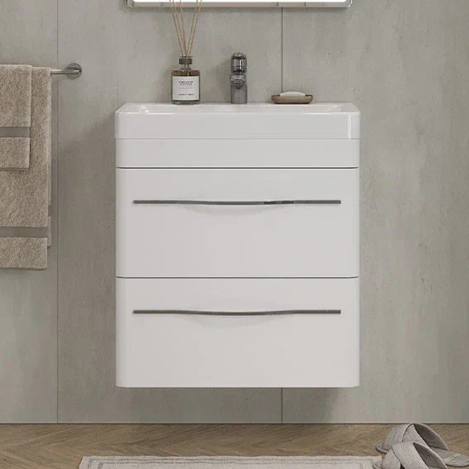 Тумба с раковиной подвесная Velvex Jill tp.JIL.9595.60.2Y белый матовый, 60 см