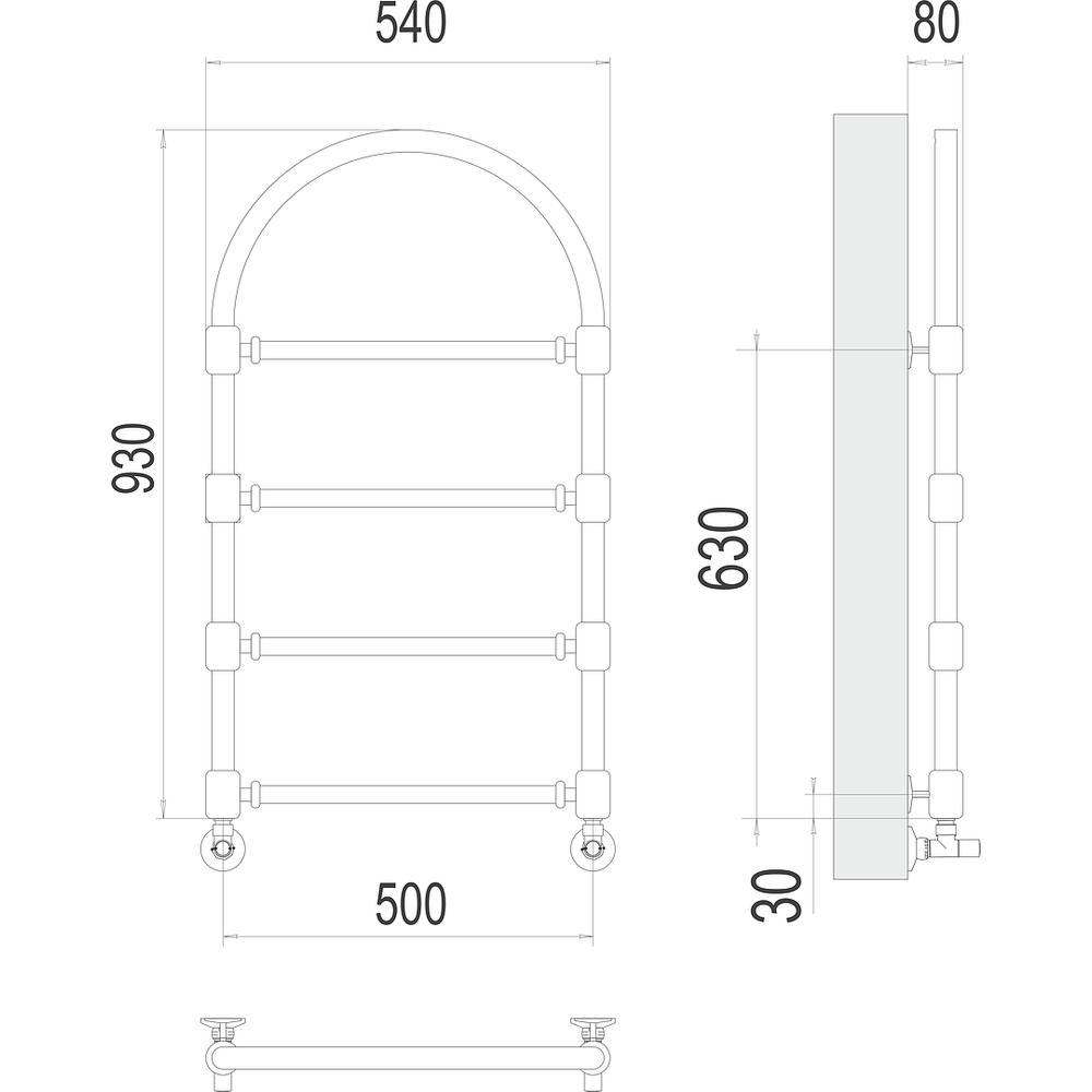 Полотенцесушитель водяной Terminus Версаль П4 50х93, бронза