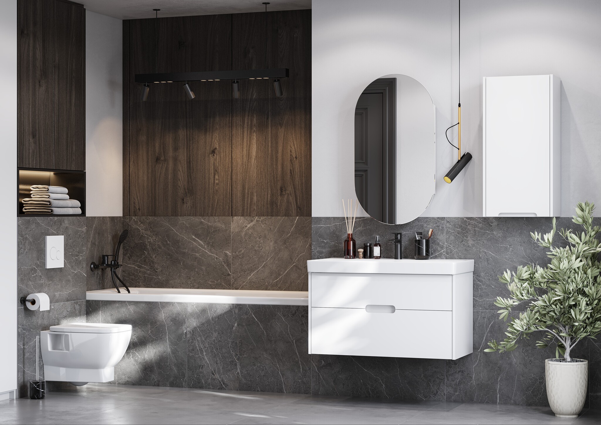 Тумба Aquaton Оливия 90 с раковиной Адриана 90 подвесная, 2 ящика, белый матовый