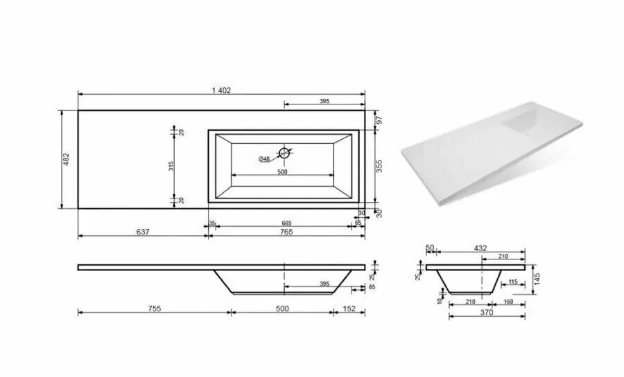Тумба подвесная Style Line Даллас 140 Люкс Plus Эмаль с раковиной Даллас 140 под стиральную машину, два ящика, правая, белая