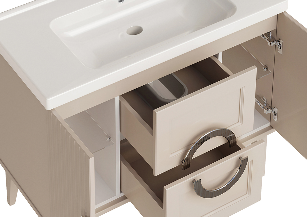 Мебель для ванной ASB Woodline Федерика 100 комплект, напольный, тирамису софт, хром