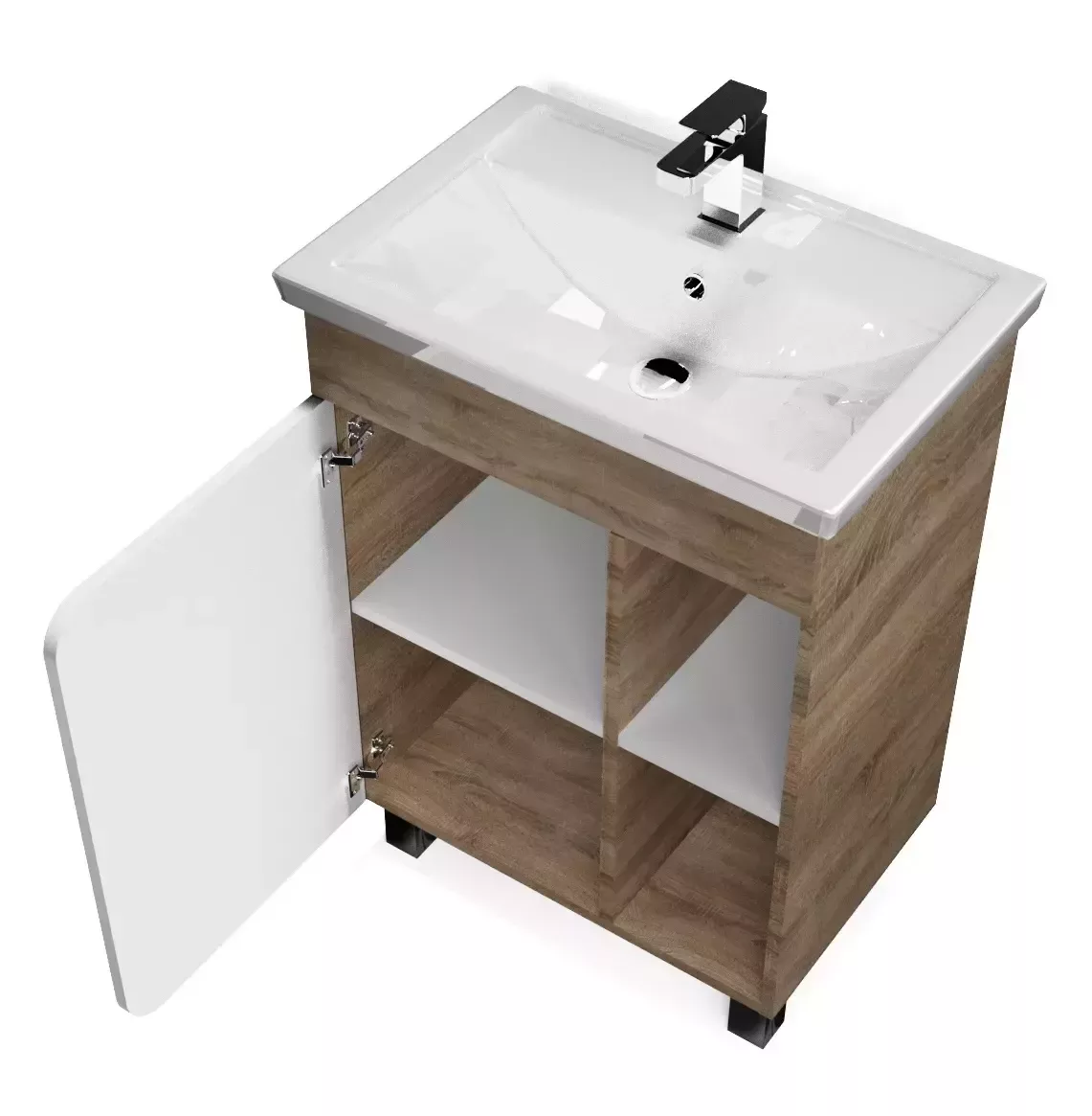 Тумба напольная 1Marka Nuvo 70Н с раковиной Comfort 70, 1 дверь, белый/дуб сонома