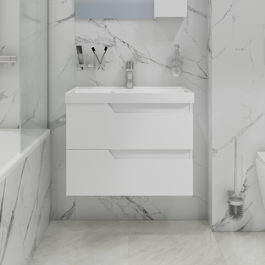 Тумба подвесная Санта Антарес 70 с раковиной Астория 70, 2 ящика, белый