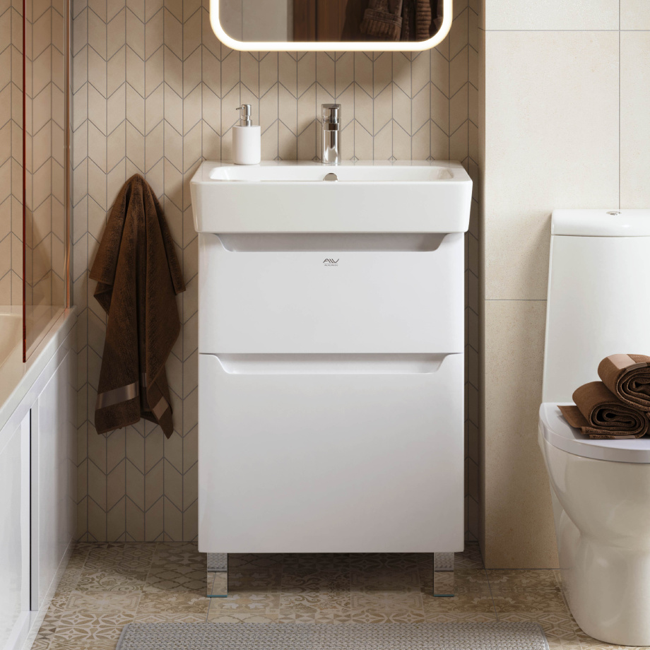 Тумба напольная Alavann Lana 60 с раковиной Q60, белый