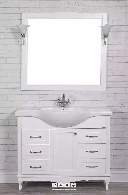 Тумба напольная ValenHouse Эллина 105/2 с раковиной Классик 105, 1 дверь, 6 ящиков, белый, хром