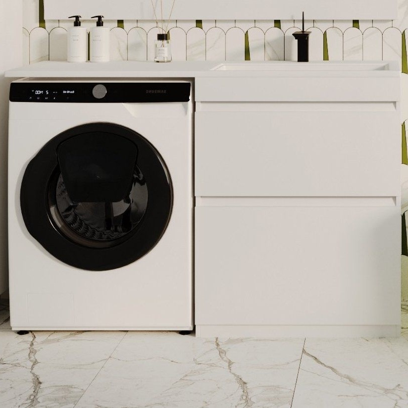 Тумба напольная Style Line Даллас 130 Люкс Plus Эмаль с раковиной Даллас 130 R под стиральную машину, два ящика, белая