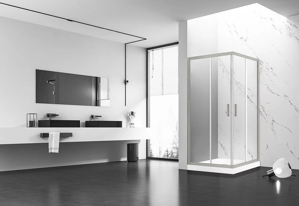 Душевой угол Veconi Rovigo RV-83, 1000х900х1950, никель брашинг, прозрачное стекло