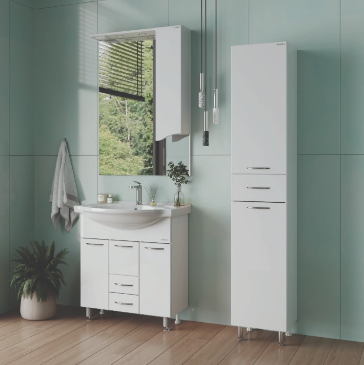 Пенал Onika Модерн 36 напольный, с бельевой корзиной, белый, левый