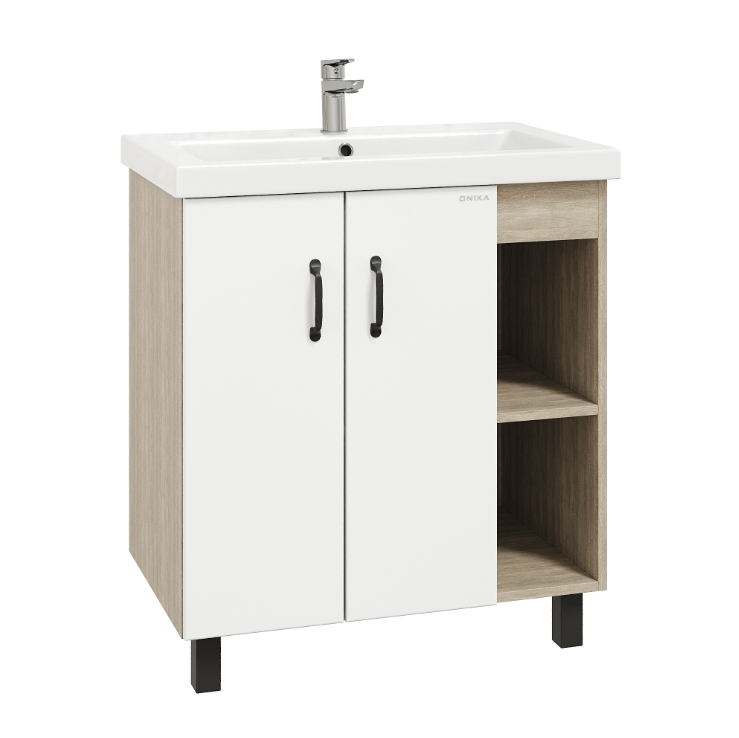 Тумба напольная Onika Тимбер 80 с раковиной Адриана 90, белый матовый, дуб сонома