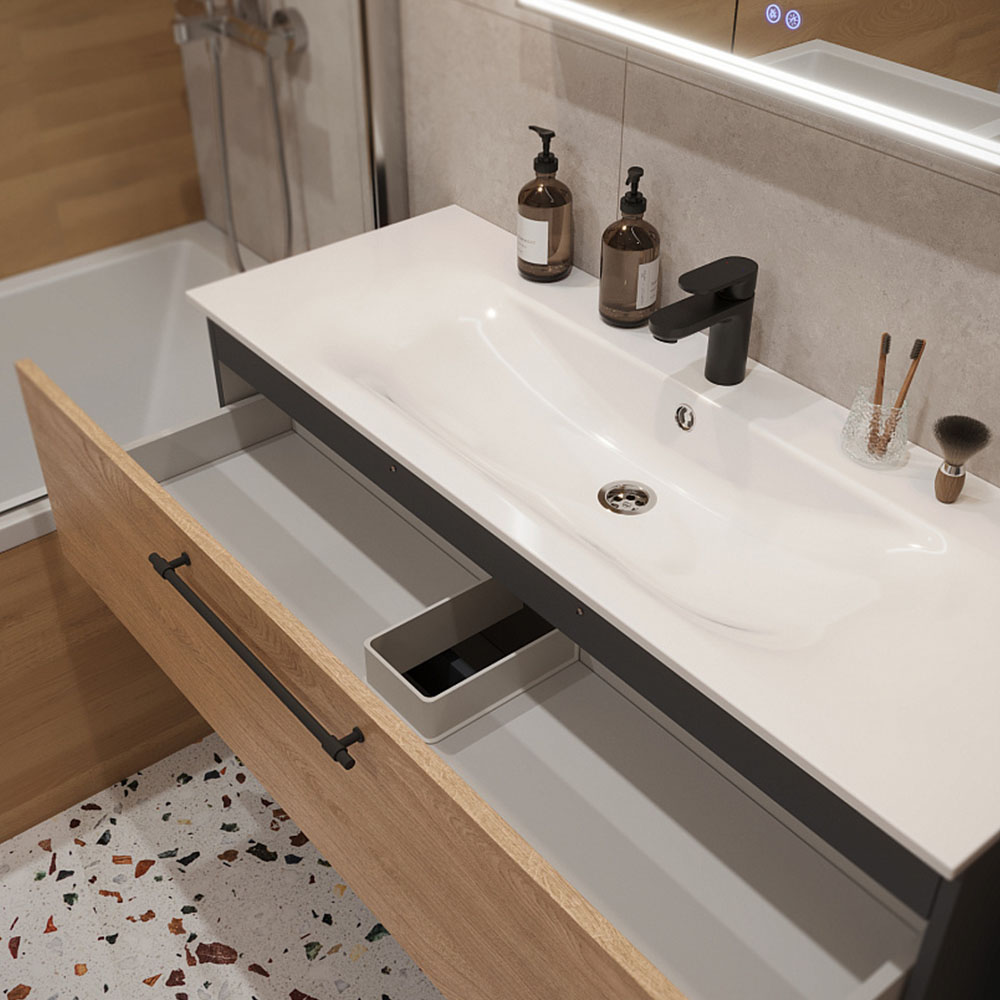 Тумба с раковиной подвесная (120 см) Terminus Venta VEN101202300001O, шпон/дуб