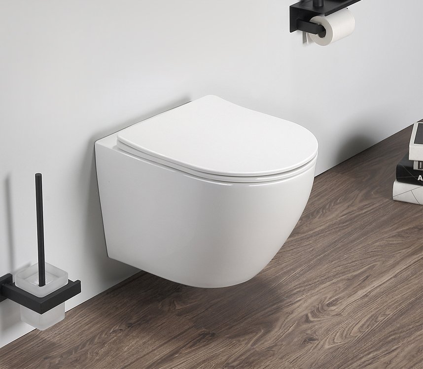 Унитаз подвесной SantiLine SL-5005+SL-01 с инсталляцией и кнопкой, белый