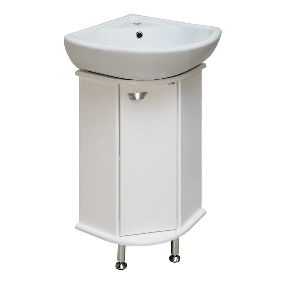 Тумба напольная Runo Браво 40 угловая с раковиной Элегия, белый