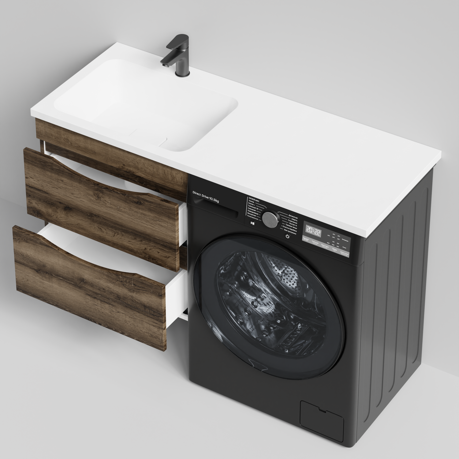 Тумба Vod-ok 58 с раковиной Смайл 120 подвесная, под стиральную машину, левая, Дуб крымский коричневый