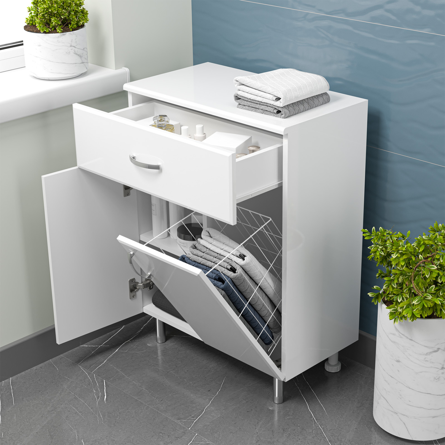 Тумба-комод Misty Люси 60 с корзиной, белый