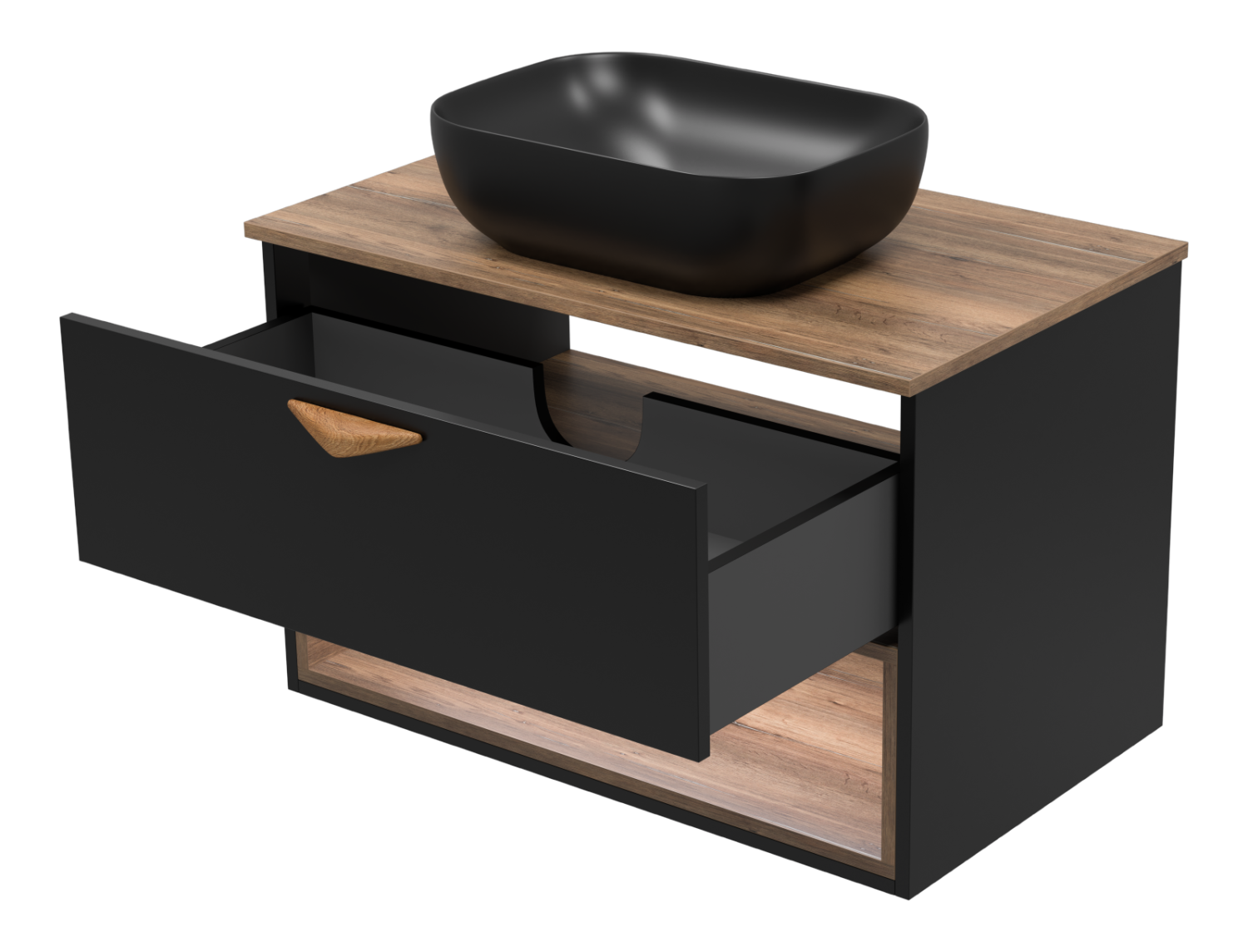 Тумба с раковиной Brevita Bergen 80 с подсветкой подвесная, черный/дуб галифакс