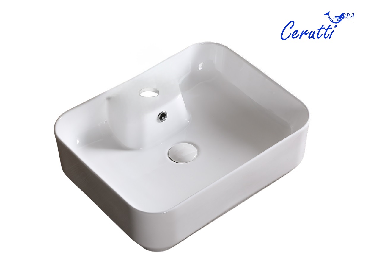 Раковина Ceruttispa CR0097 накладная, белая, прямоугольная, с отверстием под смеситель 510х410х155