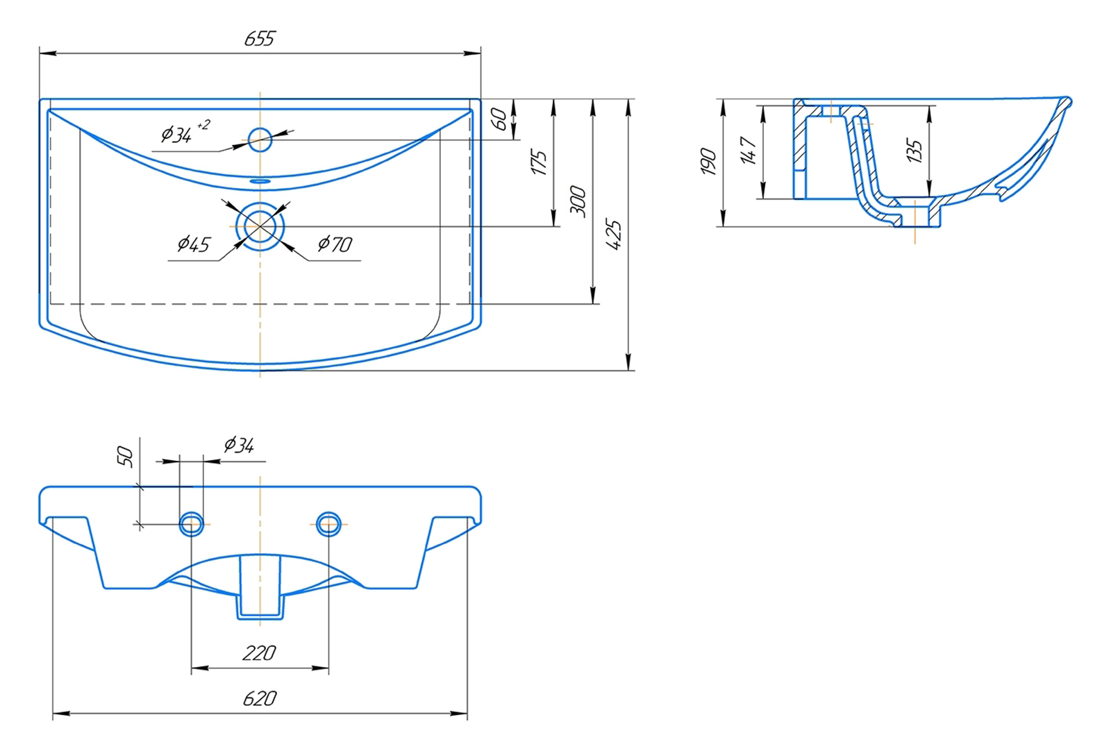 Тумба с раковиной Misty Лувр 65 слоновая кость