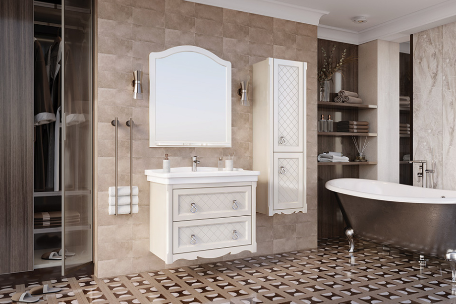 Мебель для ванной ASB Woodline Верано 85 комплект, подвесной, бежевый, хром