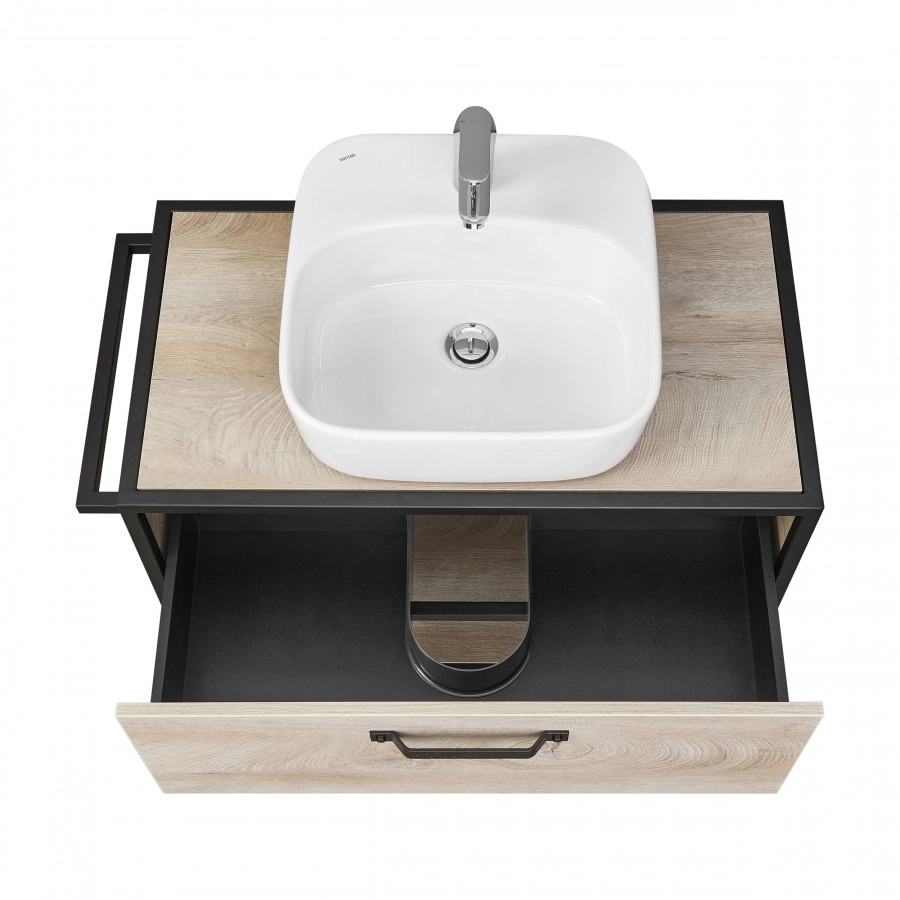 Тумба подвесная Aquaton Лофт Фабрик 80 с раковиной Одри 42х42 Soft, дуб эндгрейн