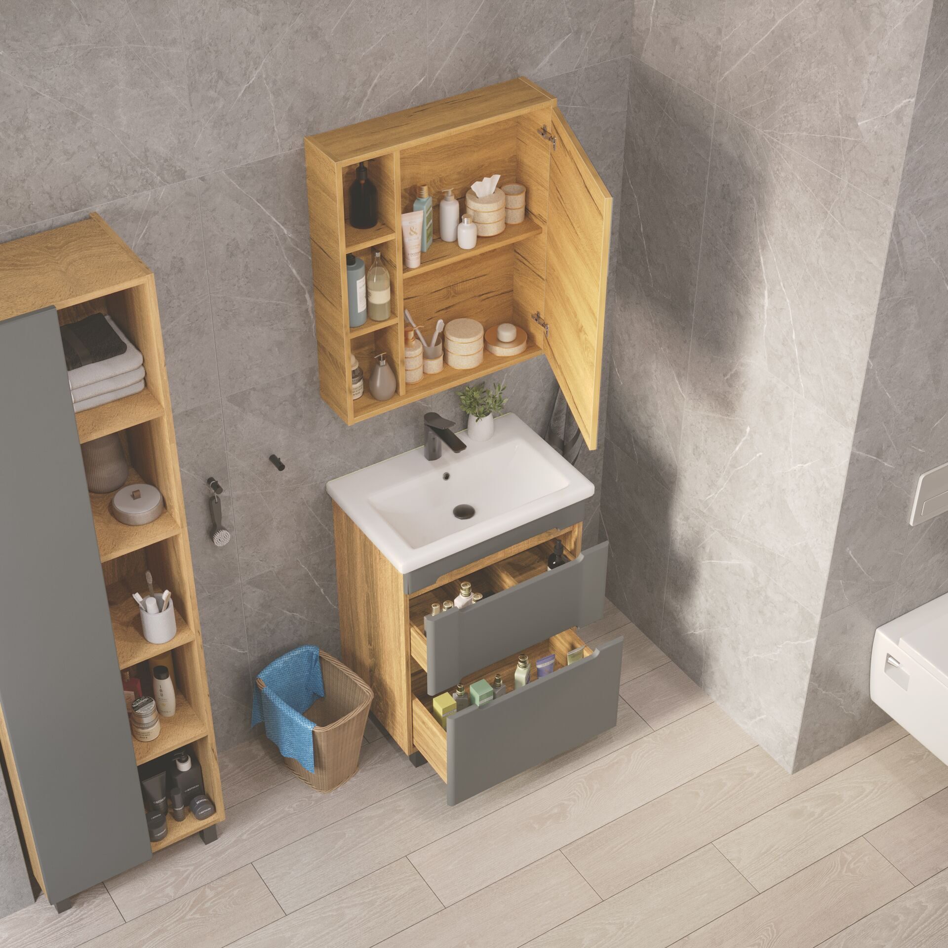 Тумба подвесная SanStar Diva 50 с раковиной Como 50 (комплект), Gold Craft