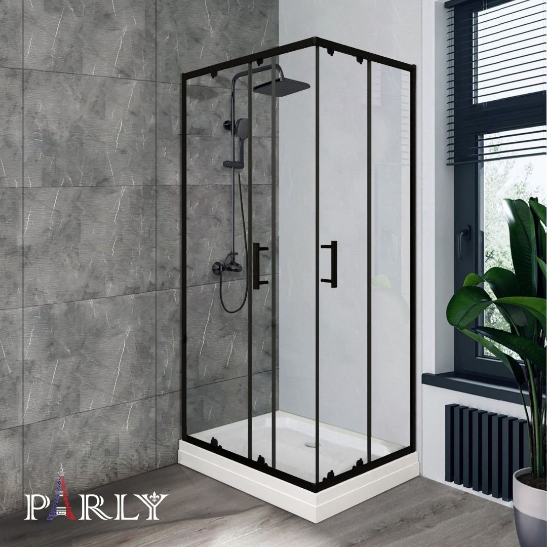 Душевой уголок Parly QZ71B N L/R прямоугольный, низкий поддон, прозрачное стекло, профиль черный