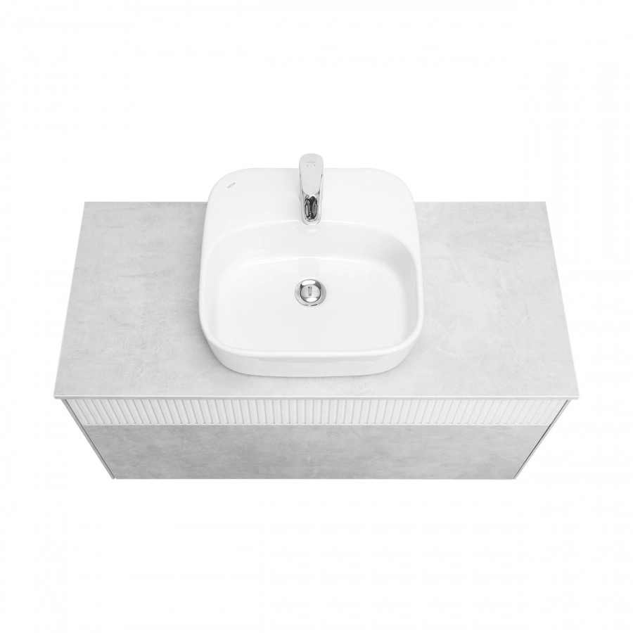 Тумба Aquaton Марбл слэйт 100 с раковиной Одри 42х42 Soft, белый матовый