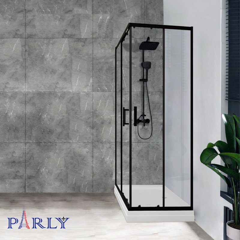 Душевой уголок Parly QZ81B N 100х80 см, с поддоном, профиль матовый черный, стекло прозрачное