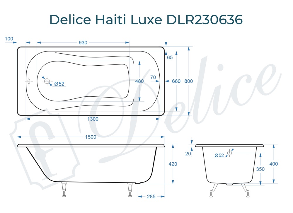 Ванна чугунная Delice Haiti Luxe 150х80 DLR230636