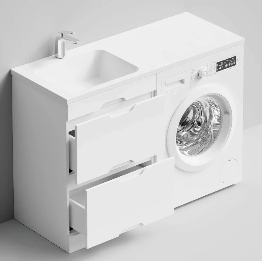 Тумба напольная Vod-ok Айрис 58 с раковиной под стиральную машину 120 L левая, белая