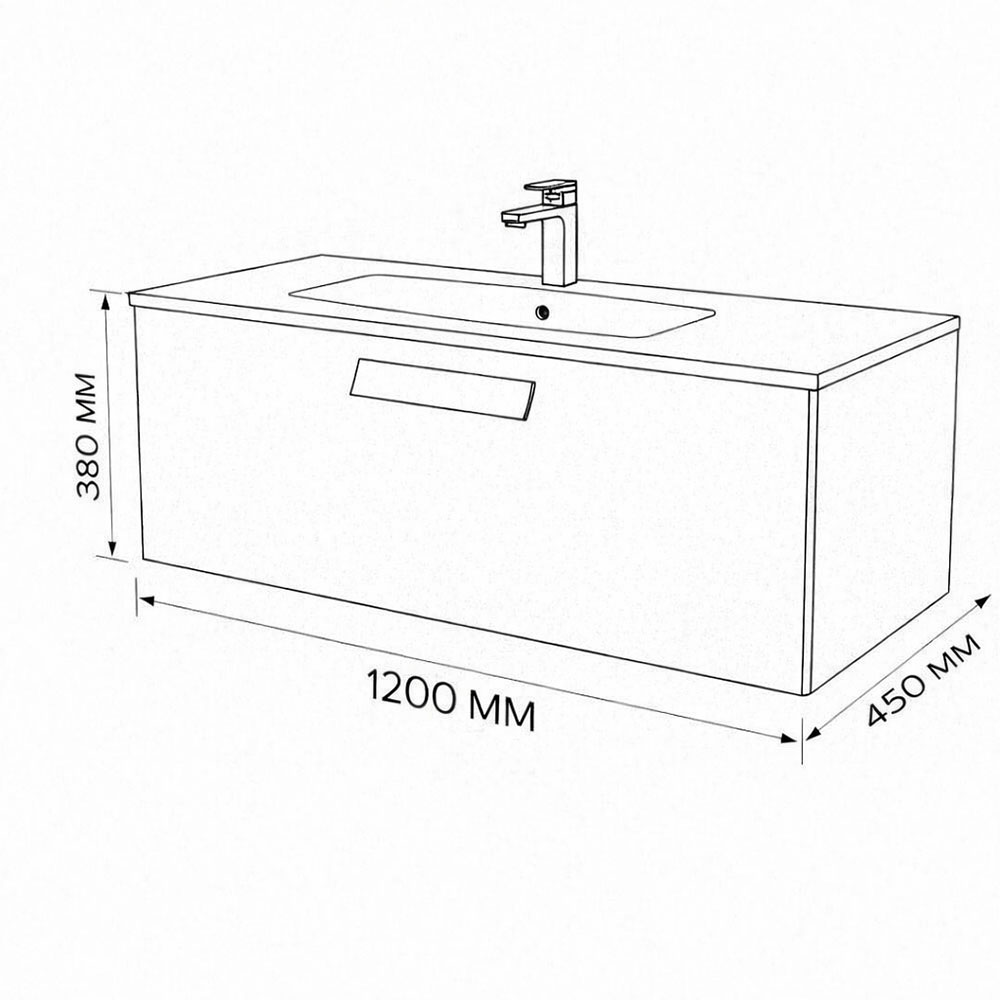 Тумба с раковиной подвесная (120 см) Terminus Noto NOT101201099901O, черный soft touch