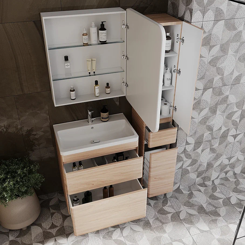 Тумба напольная Style Line Атлантика 70 Plus Люкс с раковиной Атлантика 70, ясень перламутр