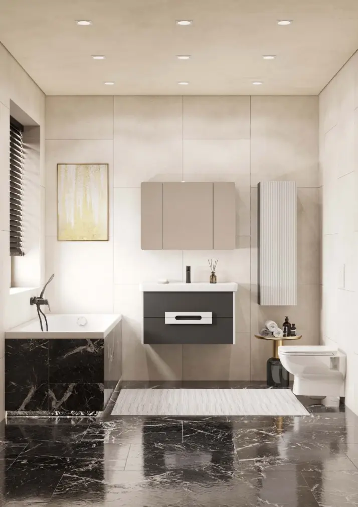 Тумба подвесная Aquaton Ар-Деко 85 с раковиной Нео-Классик 85, 2 ящика, серый кобальт