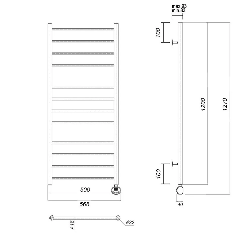 Полотенцесушитель электрический Domoterm Медея П12 (4-4-4) 500х1200 ER правый, хром