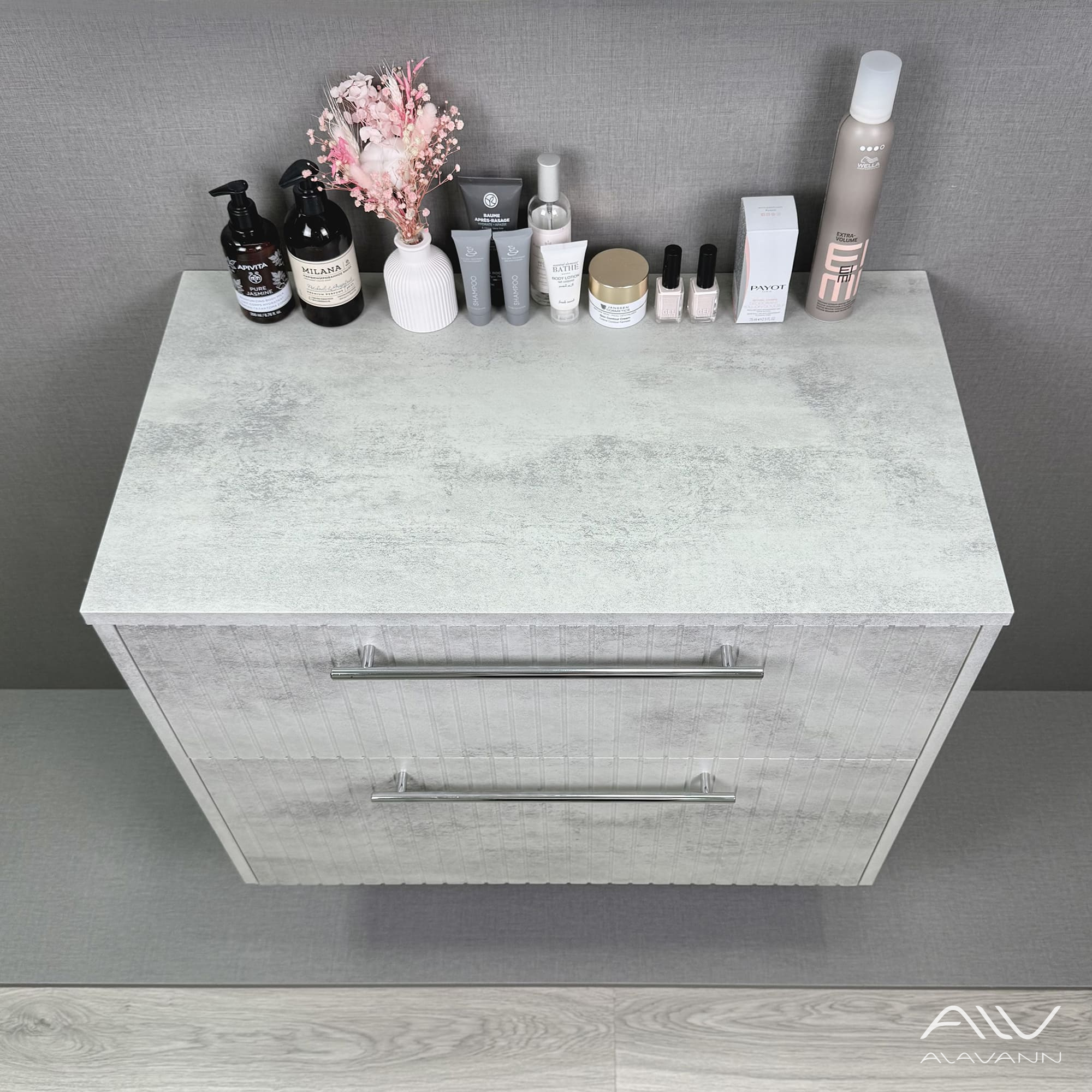 Тумба подвесная Alavann Emma 80 под накладную раковину, серый бетон