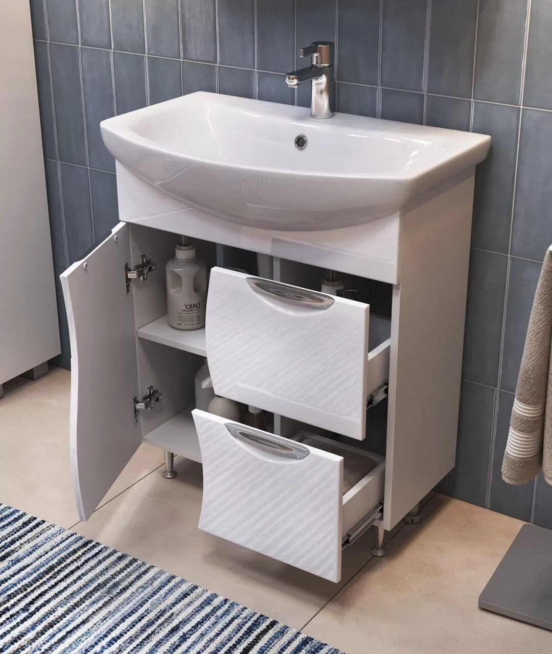 Тумба напольная Vigo Callao 70 с раковиной Балтика 70, 2 ящика, 1 дверь, белый