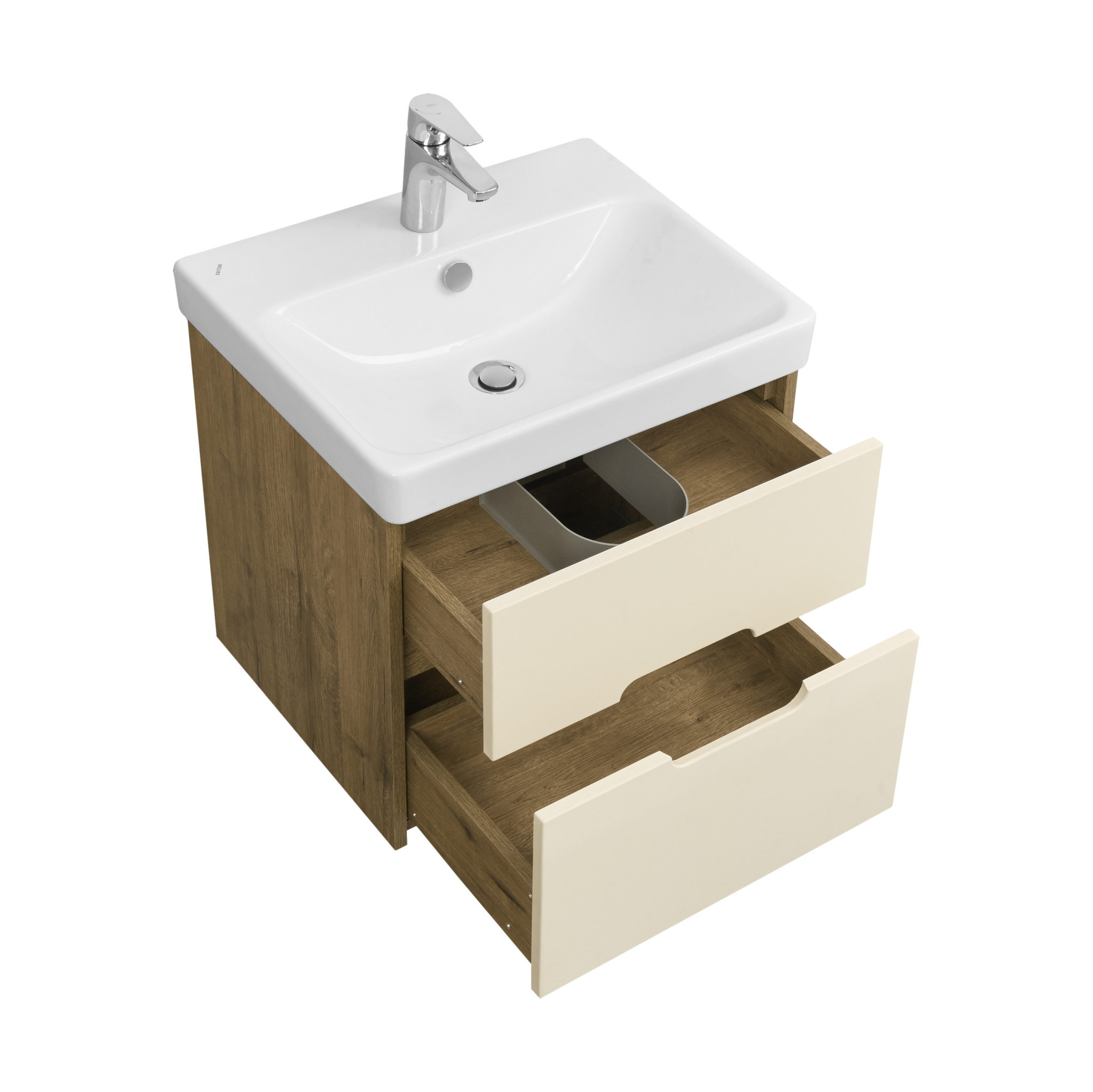 Тумба Aquaton Оливия 55 с раковиной Адриана 55 подвесная, 2 ящика, бежевый, дуб велл