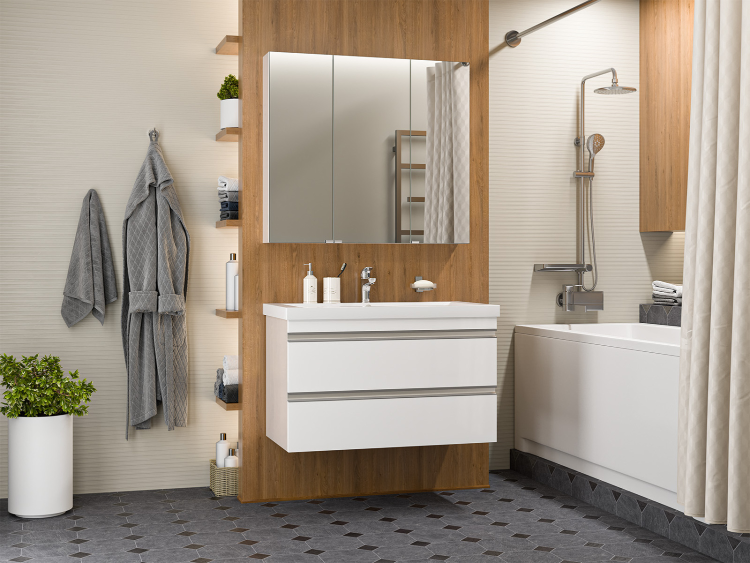 Тумба с раковиной Misty Ингрид 90 подвесная, белый