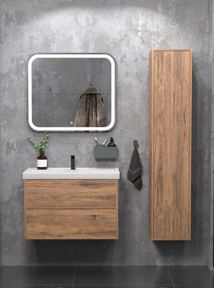 Тумба подвесная SanStar Siva 70 с раковиной Como 70 Дуб веллингтон табак