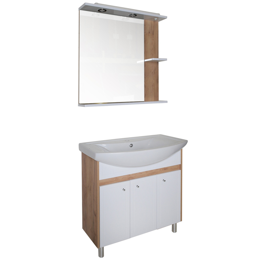 Мебель для ванной Асб-мебель Альпина 80 комплект, напольный, белый/дуб золотой