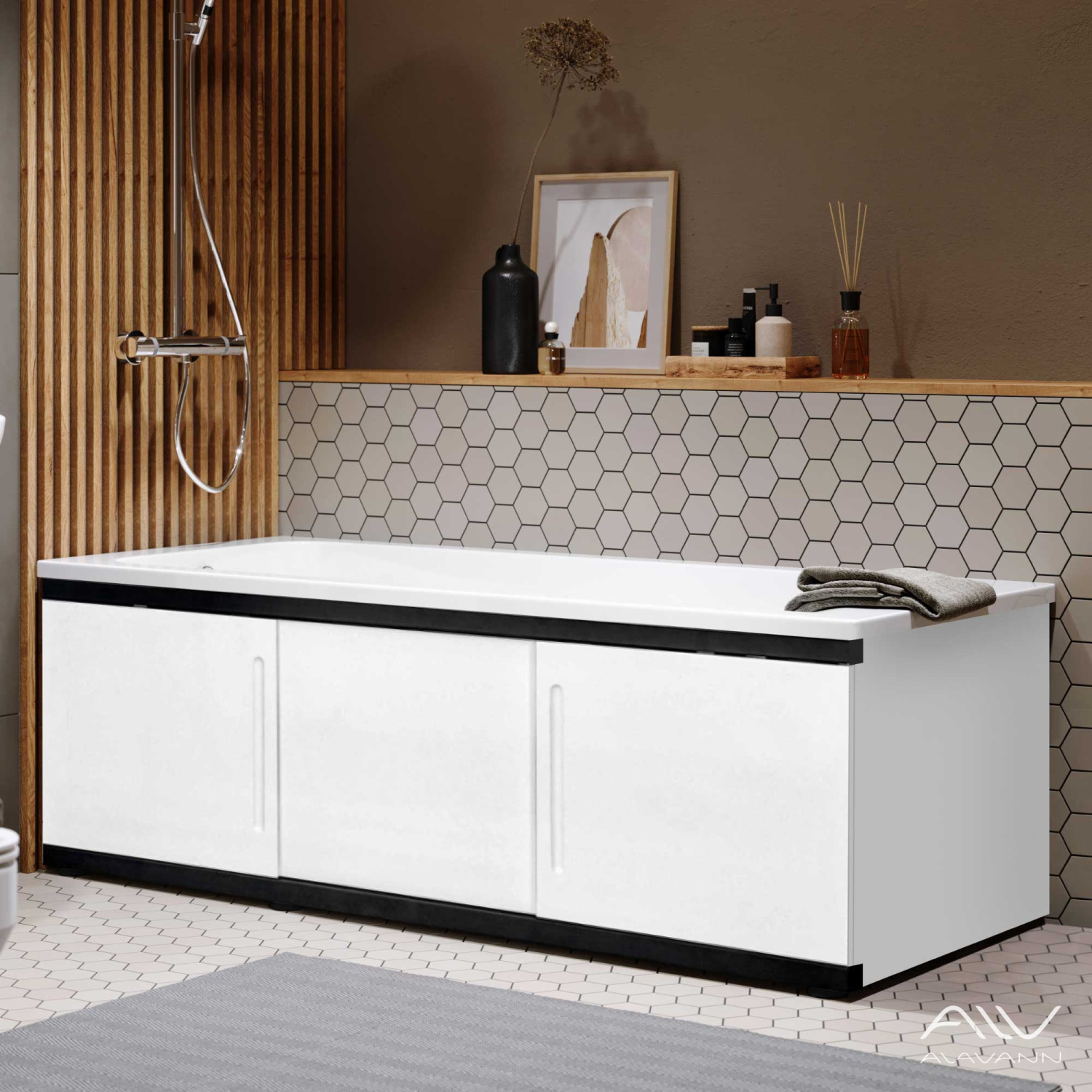 Экран под ванну Alavann Alt Black 180 раздвижной белый