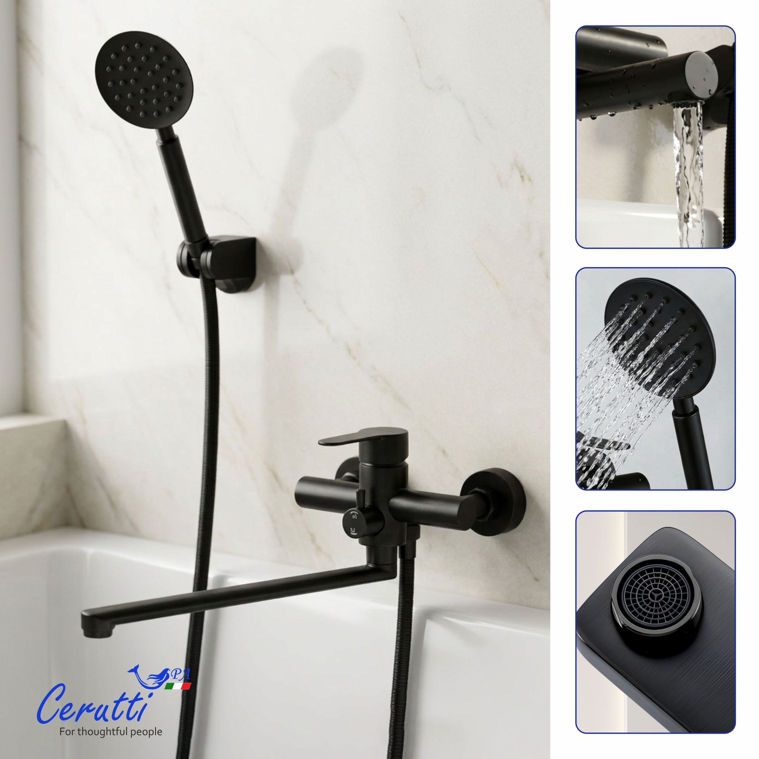 Смеситель для ванны Ceruttispa Овидио VXLMB (OVIDIO VXLMB) из нержавеющей стали, цвет черный матовый