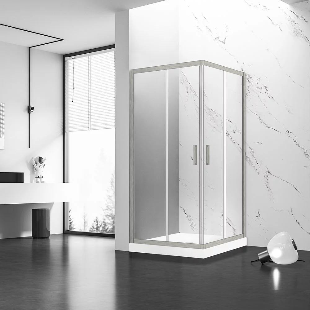 Душевой угол Veconi Rovigo RV-83, 1000х900х1950, никель брашинг, прозрачное стекло