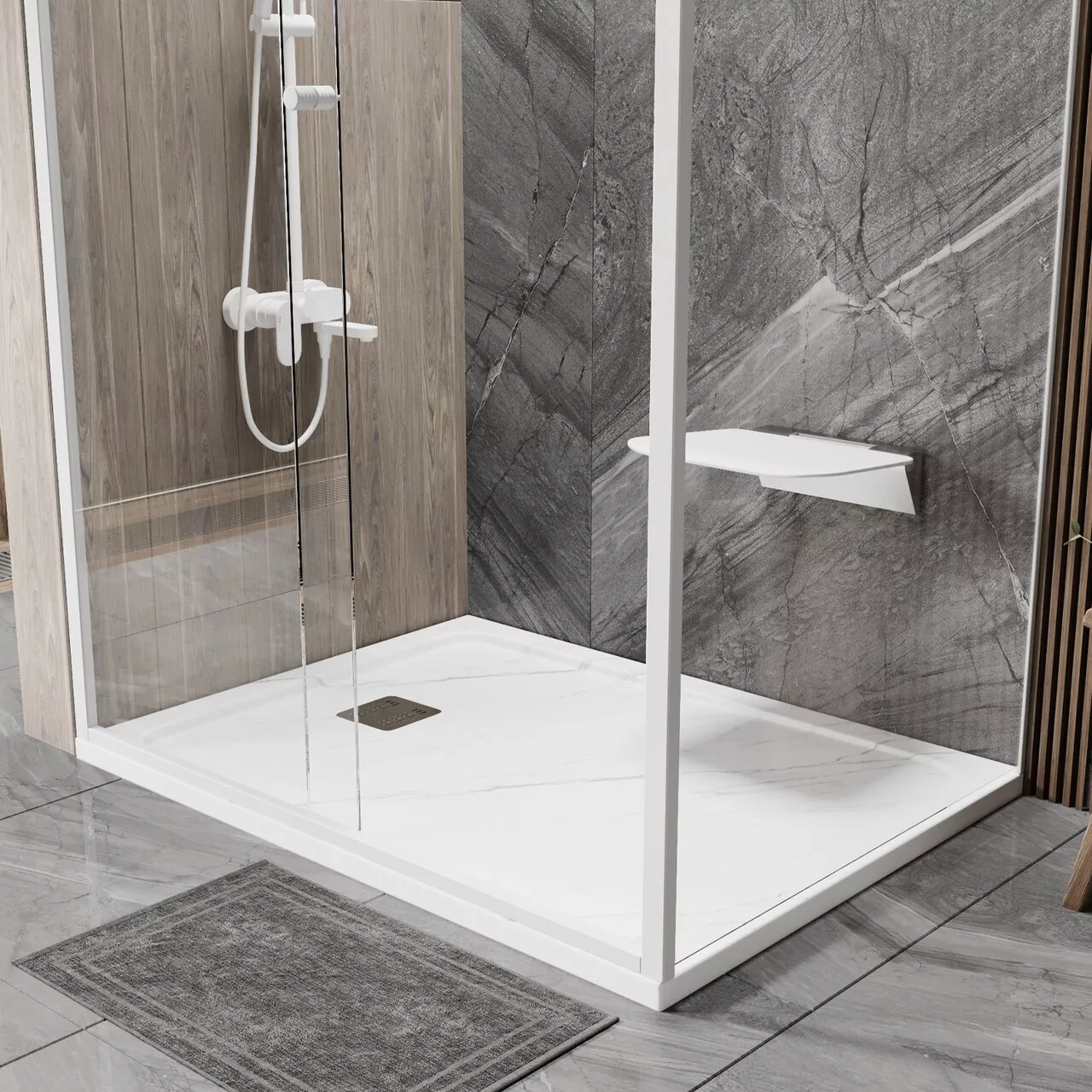Поддон для душа WasserKraft Rhin 44T10 120х100 прямоугольный, из искусственного камня, белый мрамор