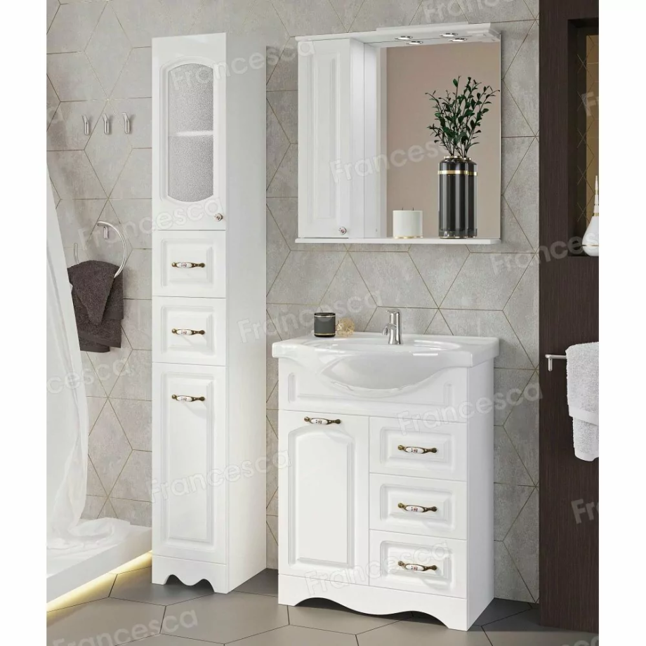 Мебель для ванной Francesca Империя 70 три ящика, комплект, напольный, белый