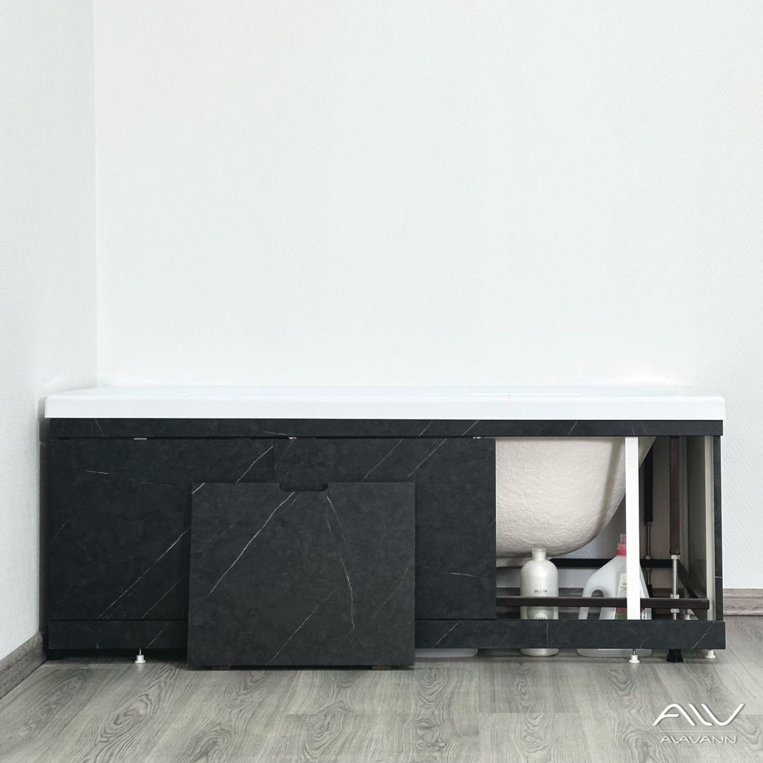 Экран под ванну Alavann Rita AL 170 раздвижной со съемной дверкой черный мрамор