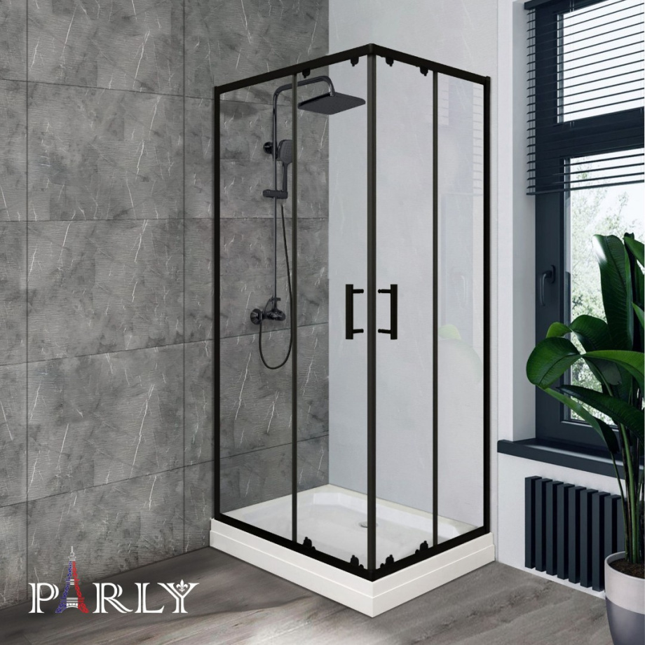 Душевой уголок Parly QZ71B N L/R прямоугольный, низкий поддон, прозрачное стекло, профиль черный