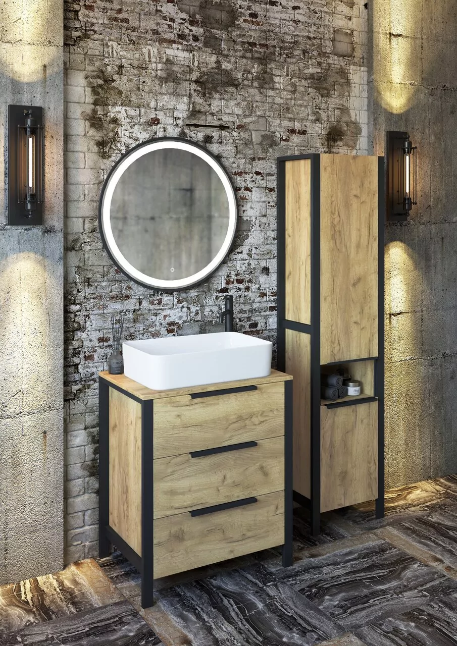 Пенал Sanflor Гард 40/2 R напольный, дуб крафт золотой/черный