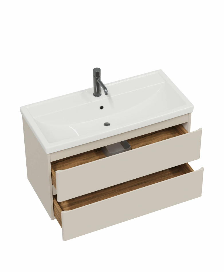 Тумба подвесная SanStar Riana 100 с раковиной Фостер 100, cappuccino