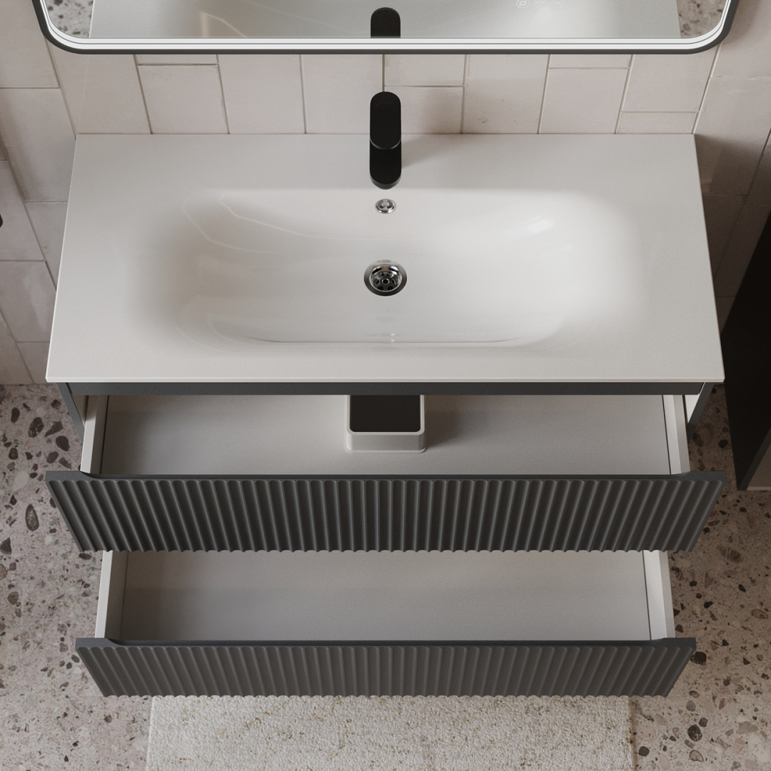 Тумба с раковиной подвесная (100 см) Terminus Sicilia SIC101002701601O, графит