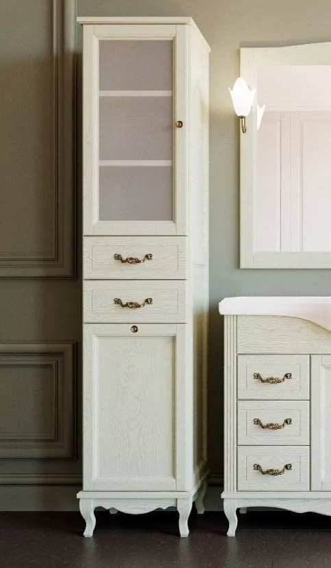 Пенал напольный ValenHouse Эллина 40 L с корзиной, слоновая кость, бронза